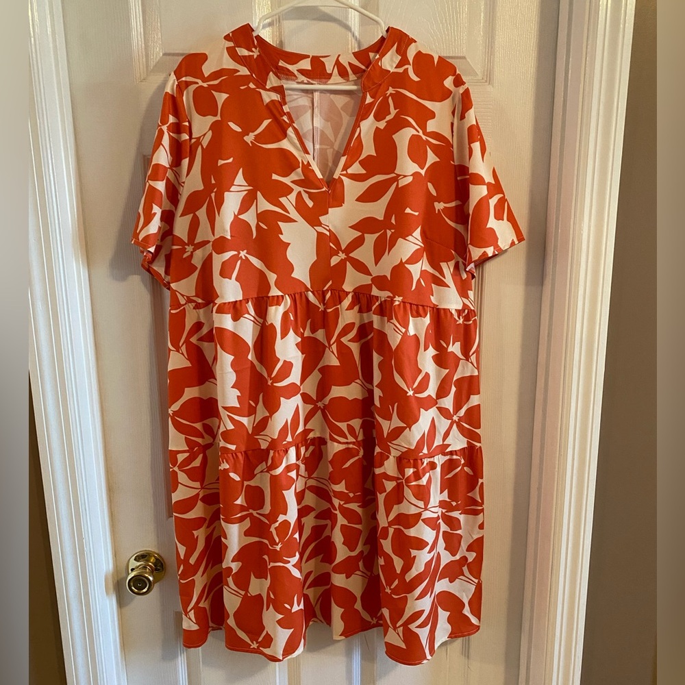 SHEIN Orange and White Floral Dress